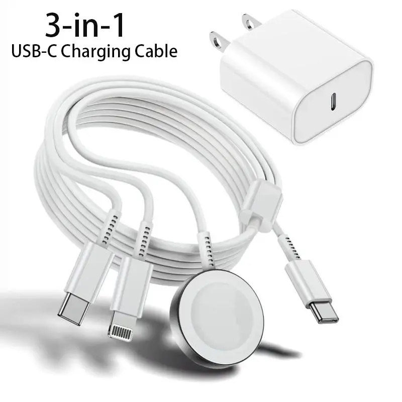 3-in-1 USB-C Charging Combo + Adapte,[MFI Certified] Magnetic Watch Fast Charging Cable, Compatible with Apple Watch 9/8/7, iPhone 16/15/14/13, iPad, Men's Gift Ideas