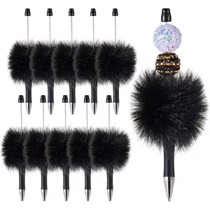 Pom Pom Beadable Pens 10 count Black  Ball Point Pens DIY Personalized Bead Pens with Black Ink for Pen Making Students Teacher Wedding Graduation Party  Office Supplies