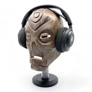 Dragon Wooden Mask Headphone Stand and Headset Holder | 3D‑Printed Dark‑Walnut Finish | Fantasy Desk Organizer