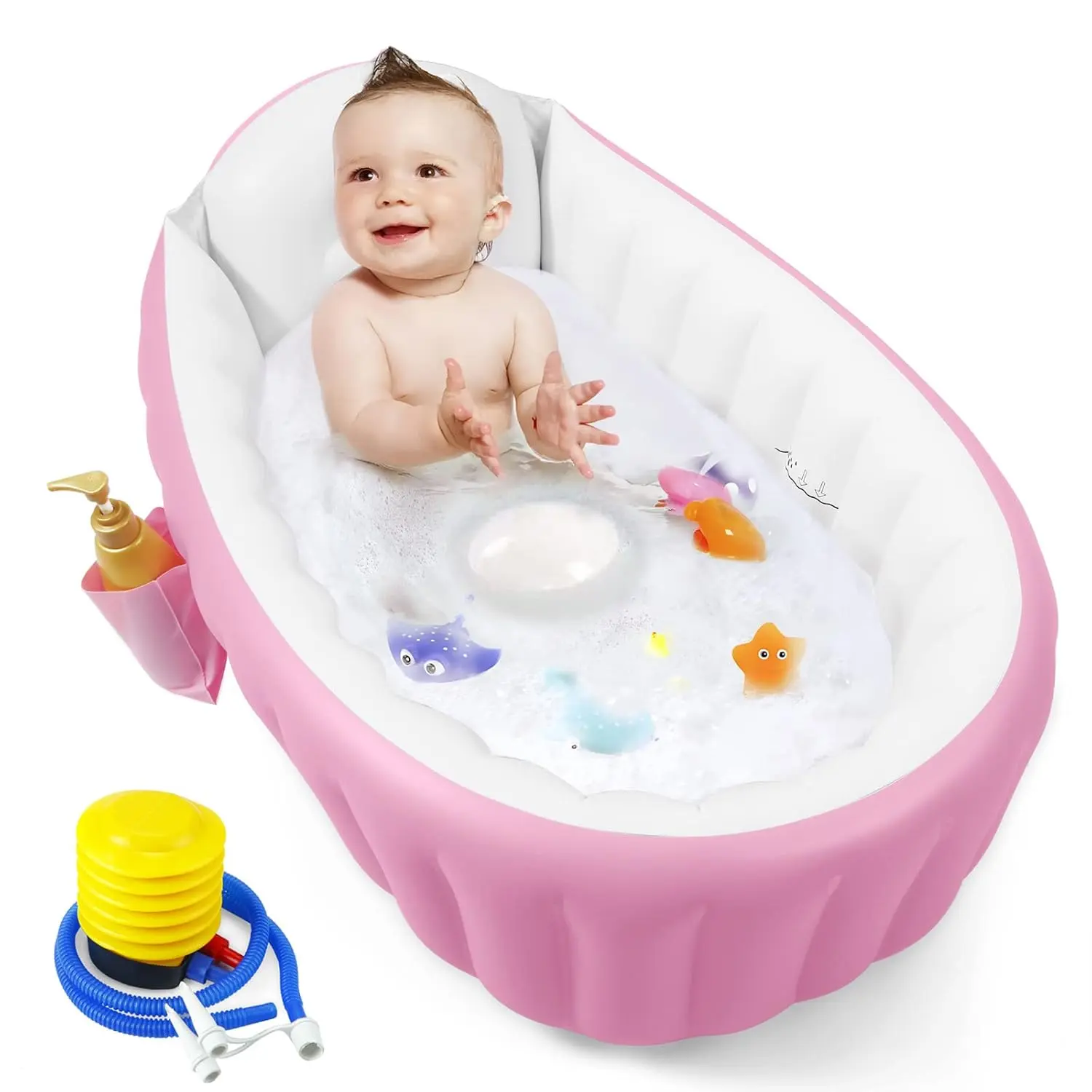 Baby Inflatable Bathtub, Portable Travel Baby Infant Bath Tub Toddler Bathtub with Air Pump, Foldable Non-Slip Shower Basin Mini Air Swimming Pool for Newborn