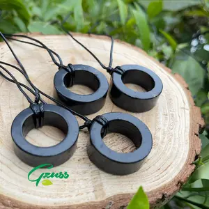 Natural Shungite Pendant – Round Stone Necklace With Adjustable Cord