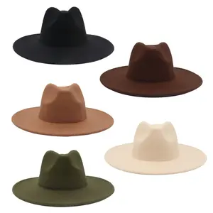 OIDEA Unisex Wide-Brim Plain Felt Fedora Hat - Classic Panama Style, Lightweight Boho Design for Sun Protection, Outdoor Travel, Boho Outfits, All Seasons