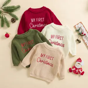 Babamoon Christmas Infant Baby Boy Girl Oversized Knit Sweater My First Christmas Long Sleeve Pullover Chunky Sweater Shirts Warm Fall Winter Tops Clothes