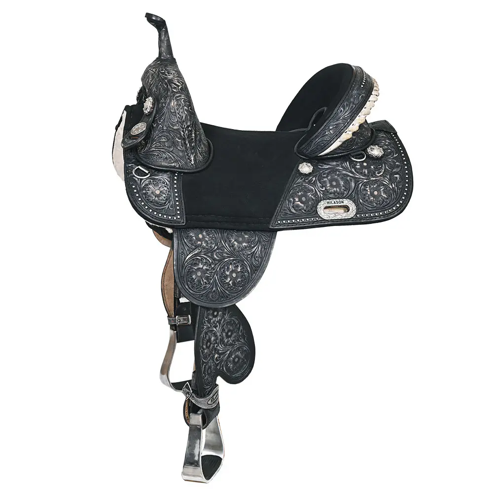 HILASON Western Horse Treeless Trail Barrel Saddle American Leather Black | for Horses