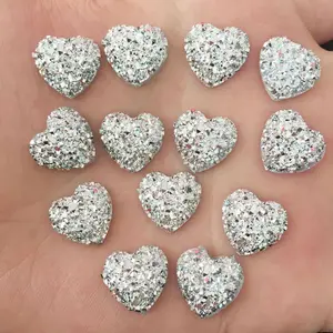 30pcs AB Resin10mm/12mm/14mm Bling Sweet Heart Flat back Glitter Rhinestones DIY Wedding Scrapbook Applique Accessories Jewelry Making Supplies