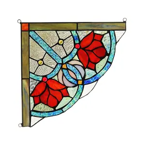 Chloe Lighting  Roseheart Victorian Tiffany-Glass Window Panel - 10 in.