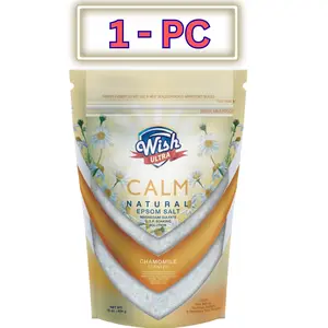 Wish Epsom Salt 16oz Bath Crystals - Chamomile Fragrance Aroma Bath Soak for Relaxing Self-Care, Body Care, with Storage Pouch, Multi-Pack Options (1,2,3,4 Pack)