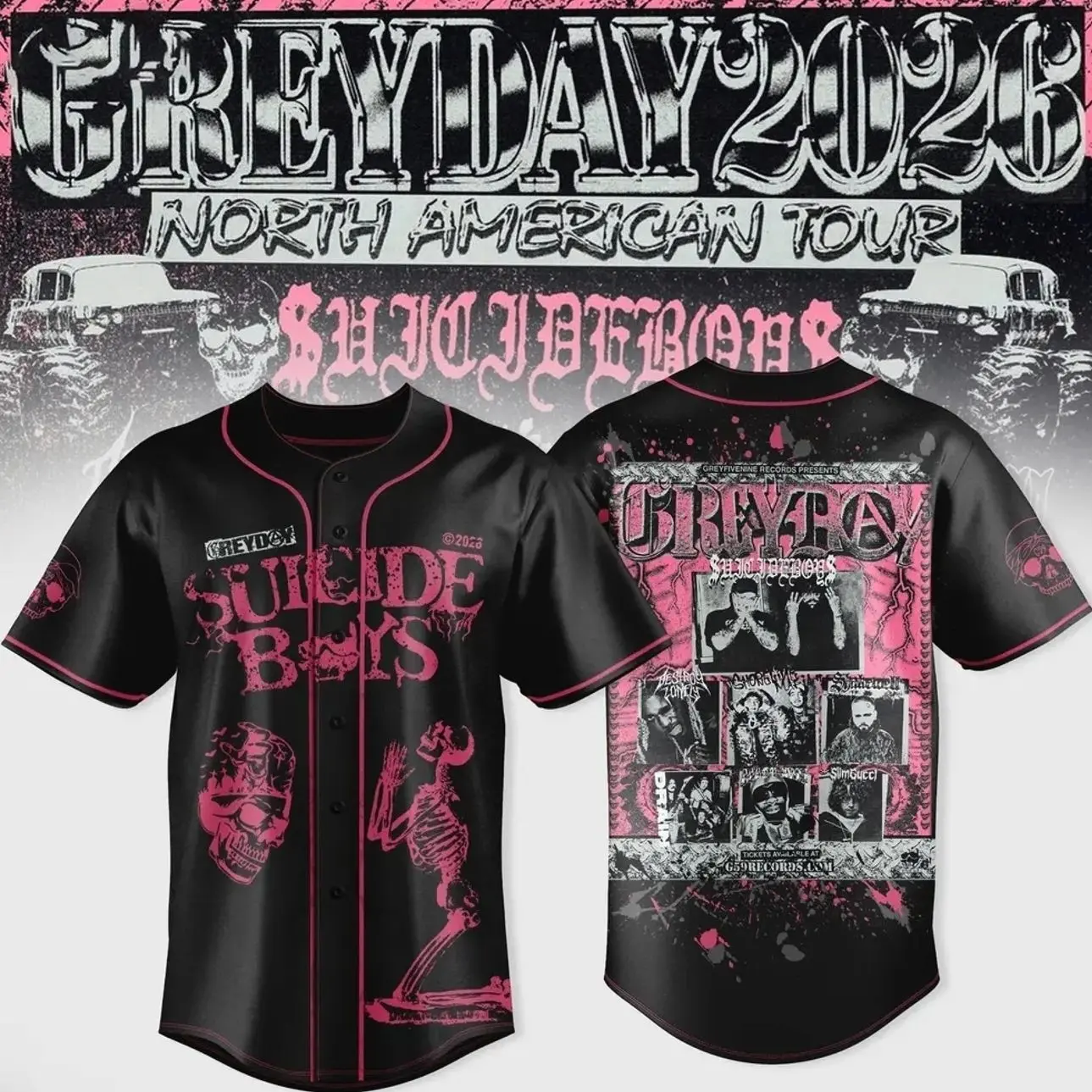 $uicideboy$ Greyday 2026 – North American Tour Pink Jersey