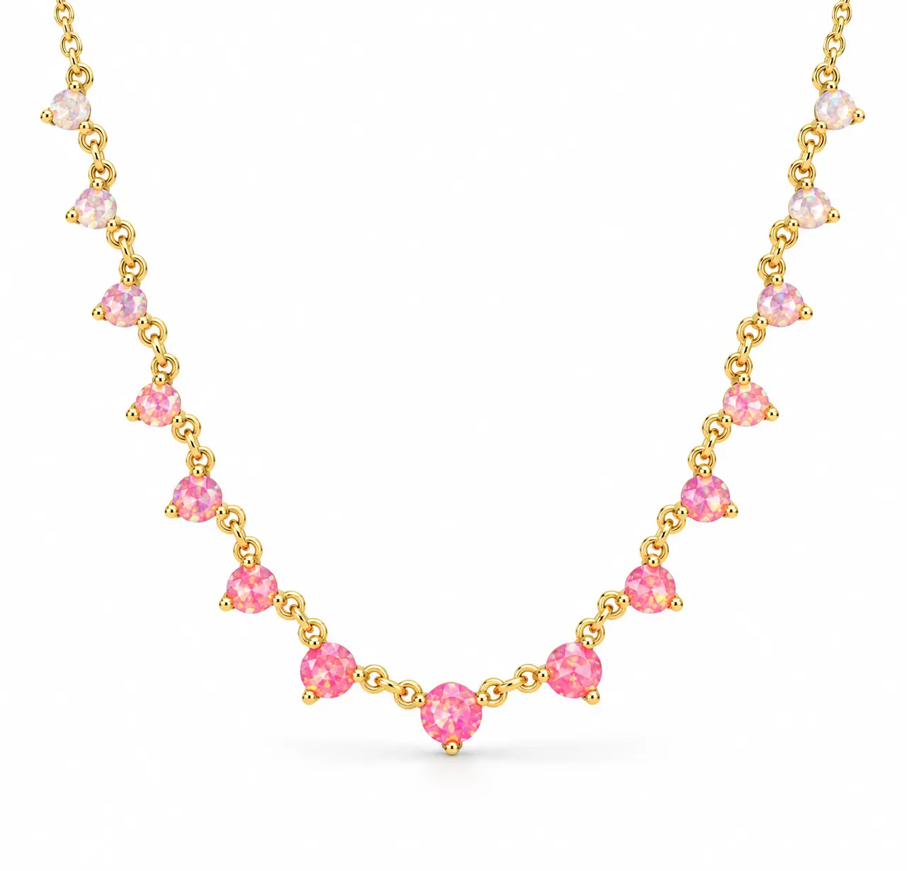 Blush Ember Necklace - 14K Gold Plated with Simulated Pink Ombré Fire Opal Stones - Adjustable 16-18 Inches - Blush Fire Collection - Radiant Glow Jewelry