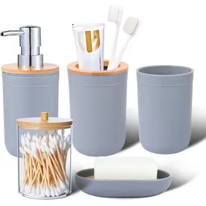 Bathroom Accessories Set 5 count Grey Bathroom Sets,  Holder,  Cup, Lotion Soap Dispenser, Soap Dish and Qtip Holder Bathroom Decor