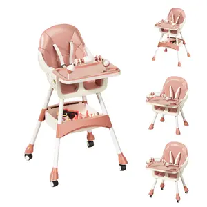 Removable 2-in-1 Baby High Chair, Double Tray Feeding Seat Converts to Low Chair, Portable Design with Locking Wheels and Storage Basket