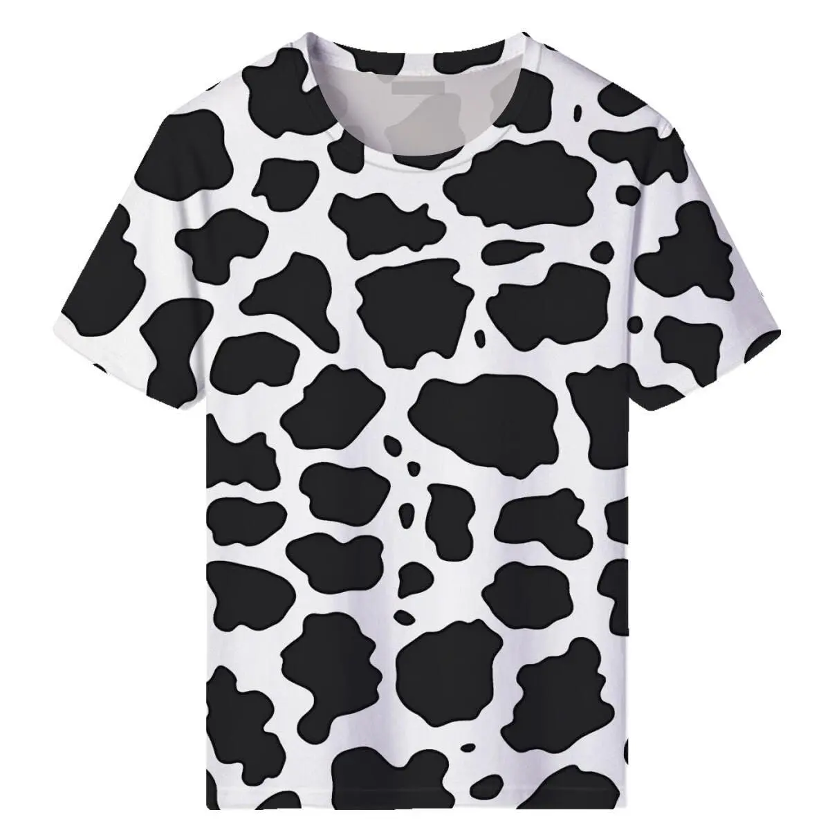 Unisex Cow Print T-Shirt, Black White Spotted Short Sleeve Tee for Daily Casual, Parties, Farm Events, Comfortable Stylish Adult Top