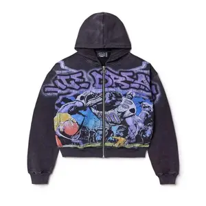 2025 American digital 3D printed zipper hooded jacket vacation outfit hooded men's style