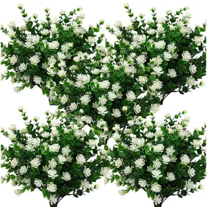 10 Bundles Artificial Flowers for Outdoors Fake Plants Spring Summer Decor, UV Resistant Artificial Plants Cemetery Fake Flowers Faux Plastic Greenery Shrub for Home Porch Decor