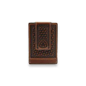 Men's Money Clip Wallet - Brown Basketweave