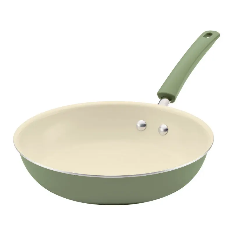 Farberware 10-Inch Compact Ceramic Nonstick Frying Pan - Skillets with Green Handle, Easy Clean, Dishwasher Safe for Effortless Everyday Meal Cooking, Kitchen Cookware