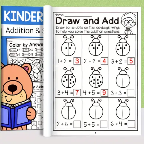 32 Pages Math Exercises: Addition And Subtraction Within 10, For Preschool Education, Preschool Learning Materials, Mental Arithmetic Practice Book, Picture-Based Equation Writing, Visual Learning Tools, Teaching Supplies