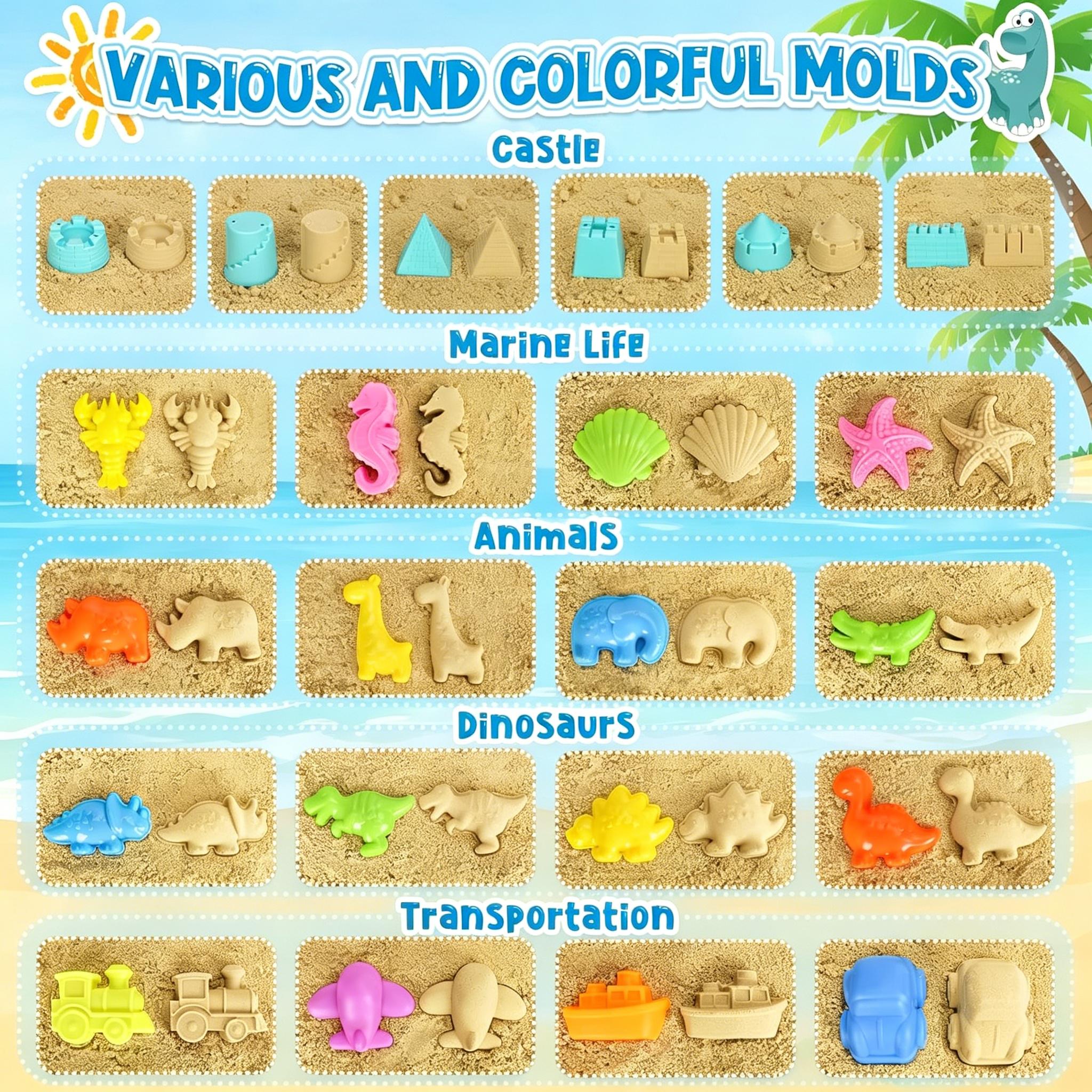 Kids Beach Sand Toys Set with 2 Construction Vehicles & Collapsible Buckets