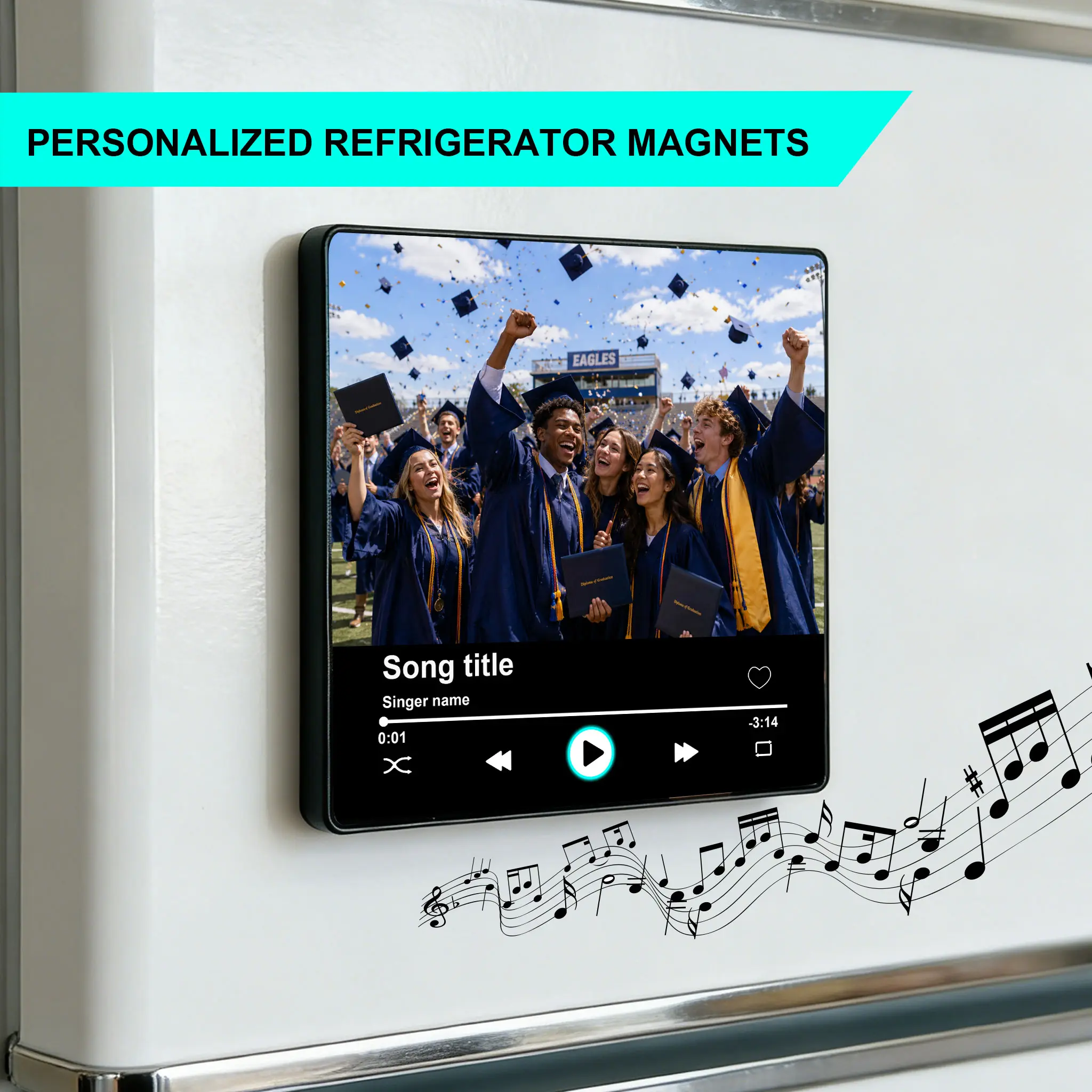【Graduation Gift】Custom Photo Bluetooth Fridge  Personalized Album Frame Plays Music 10x10cm Perfect for teacher appreciation gifts boyfriend birthday gift teen girl gifts anniversary gift for him graduation  boyfriends Decor unique holiday