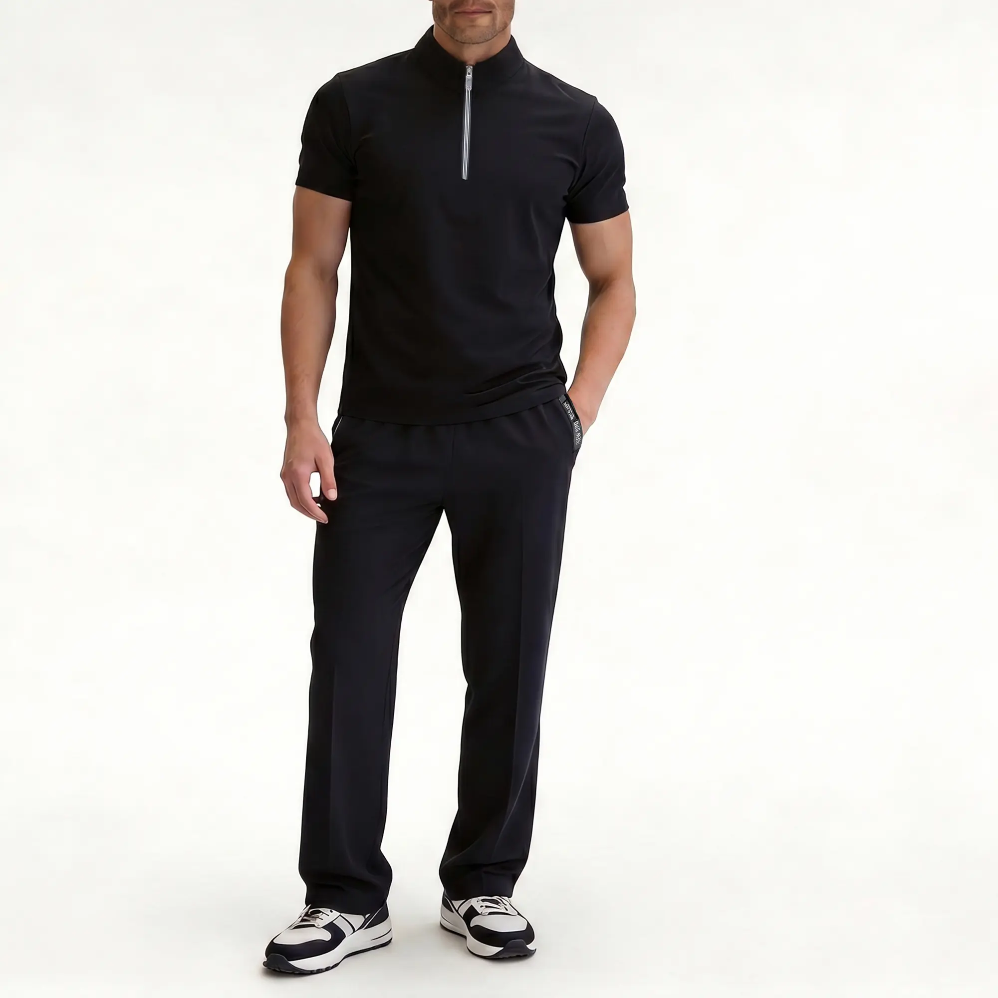 NELEUS Men's Quarter Zip Polo & Straight Pants Set, Wrinkle‑Resistant Stretch Casual Business Outfit for Office & Golf summerwins Suits Clothes tiktokshopbacktoschool