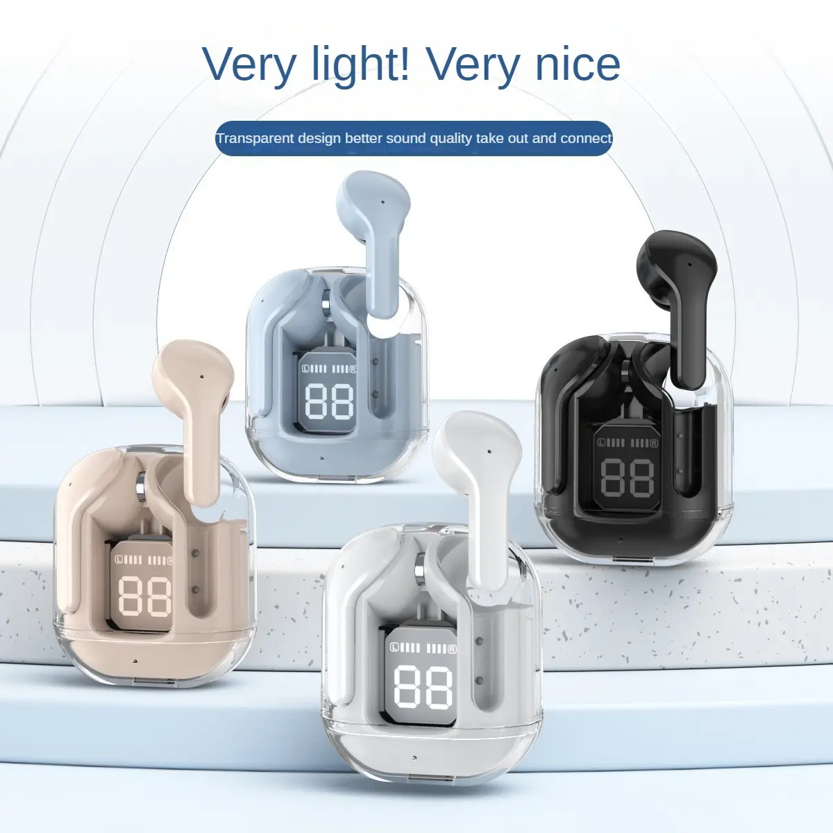 In-ear transparent digital display charging compartment noise reduction wireless Bluetooth headset sports music headset