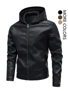 Men's Minimalist Functional Hooded Jacket, PU Leather Zipper Closure, Urban Daily Wear, Lightweight Outdoor Travel, Trendy Casual Style