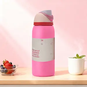 Rose red Water bottle 32oz, 945ML, freesip,with straw,heatpreservation time more than 24 hours, cold and hot watercan be insulated, can make coffee, frozen drinks,,exquisite workmanship, suitable for camping, work,indoor and Outdoor use.
