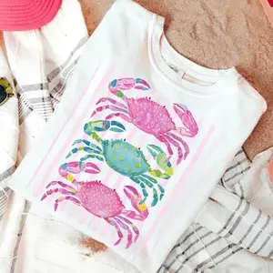 Comfort Colors Striped Coastal Crab Shirt, Beach Crab Graphic Tee, Nautical Summer T-Shirt, Ocean Lover Apparel, Tropical Vacation Outfit, Coastal Beachwear Gift, Vintage Seaside Shirt for Women & Men
