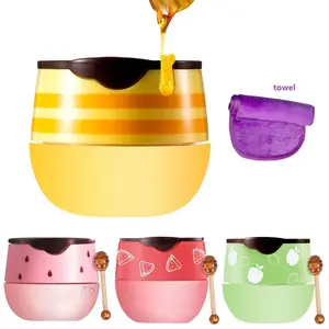Small Face Towel & 4 Moisturizing Propolis Lip Masks Apple Strawberry Watermelon Bee Lip Balm Honey Pot Overnight Hydration Scrubs Exfoliator Wrinkle Care Sleeping Lip Mask Compact Daily Lightweight Scent