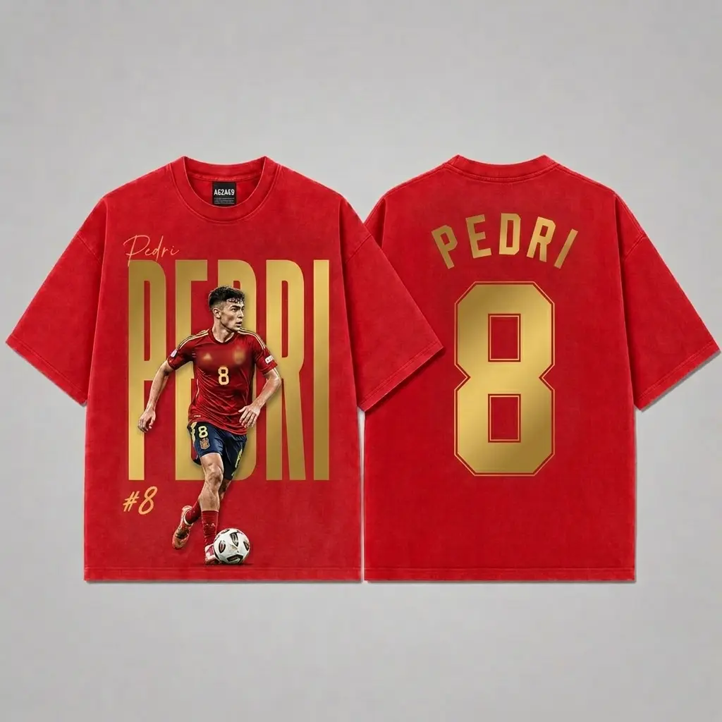 Pedri 8 Unisex Oversized Cotton T-Shirt, The El Mago T-Shirt ,The Spain Shirt The Fan's Kit, Sunday Football Outfit, Football Kit , Football Graphic Tee, Vintage Football Shirt, Game Day T Shirt, Soccer Graphic Tee