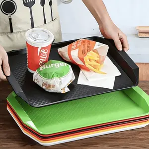 Set of 5 Dinner Trays, 15” x 10.5” Plastic Food Trays, Reusable White Serving Trays for Parties, Ideal for Snacks, Vegetables, Fruits, Desserts, Kitchen & Pantry Organization