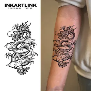 INKARTLINK Tattoo Tech,2 Sheets Extra-Large Semi Permanent Tattoo,Adult Art Design Temporary Tattoos, Lasts 1-2 Weeks, Waterproof, Realistic look, No Adhesive, No reflection (Dragon Design)