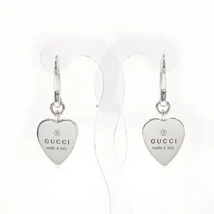 Pre-owned GUCCI Sterling Silver 925 (Ag925) Small Leather Goods Trademark Heart Silver 925 Earrings