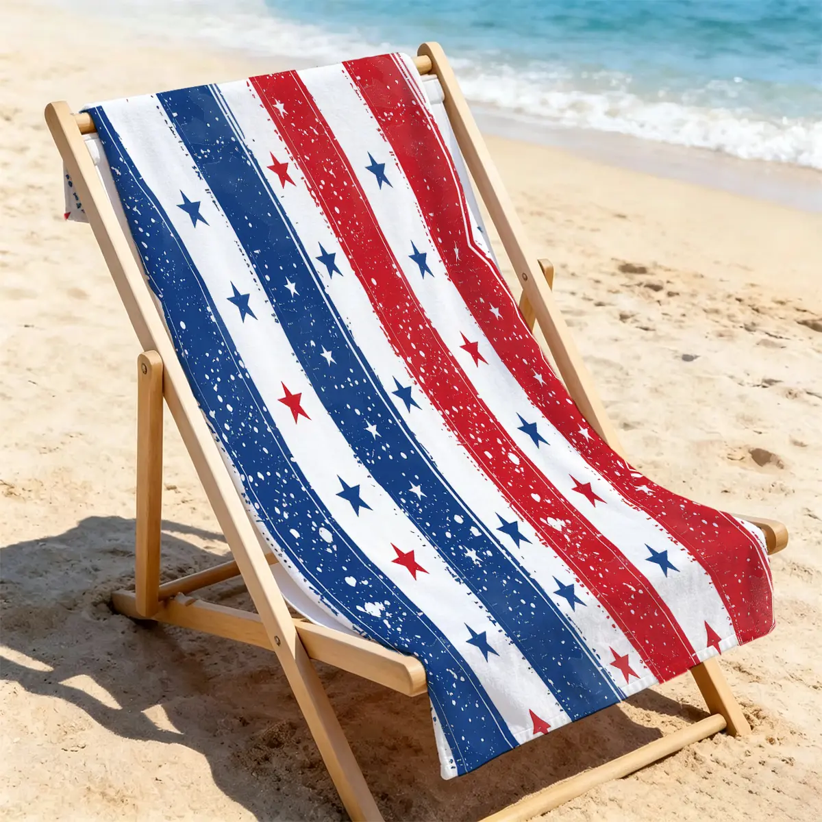 Patriotic Stars & Stripes Beach Towel & Hand Towel, Soft Microfiber Quick Dry Absorbent Towel, Vintage Red White Blue Stripe Towel for Beach, Pool, Gym, Travel, Bathroom, 30x60in / 16x24in