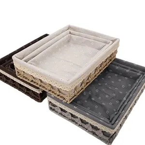 Handwoven Rattan Storage Basket Home Organizer for Snacks Cosmetics Toys Keys Boho Style Round Woven Tray for Home Office Decor In Stock multi-functional wallet