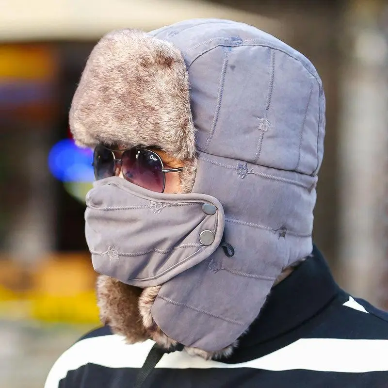 Adult Blizzard-Proof Ushanka Furry Trapper Hat - Motorcycle Hiking Windproof Waterproof Thick Protective Gear with Sealed Seams, Goggle-Compatible Ear Flaps, Adjustable Chin Strap, Removable Mask