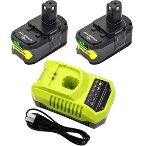 2Pack 18V 8.0Ah P108 Replacement Battery and P117 Charger Compatible with Ryobi 18 Volt Lithium Battery P102 P103 P104 P105 P107 P109 P108 P190 P122
