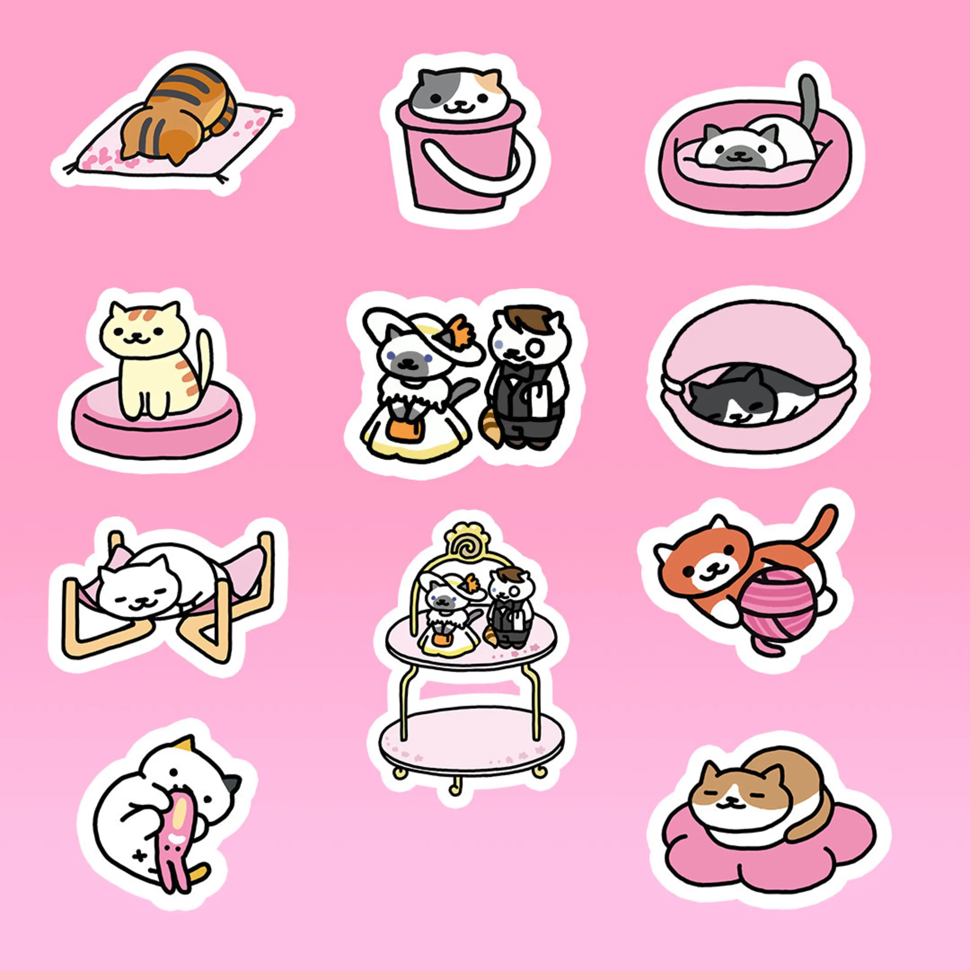 Cute Cat Yard Stickers, Neko Atsume Pink Themed Cat Yard Stickers, Cats Meme Funny, Cat Lovers Cute, Animal Lovers Gift For Laptop, Notebook Stickers