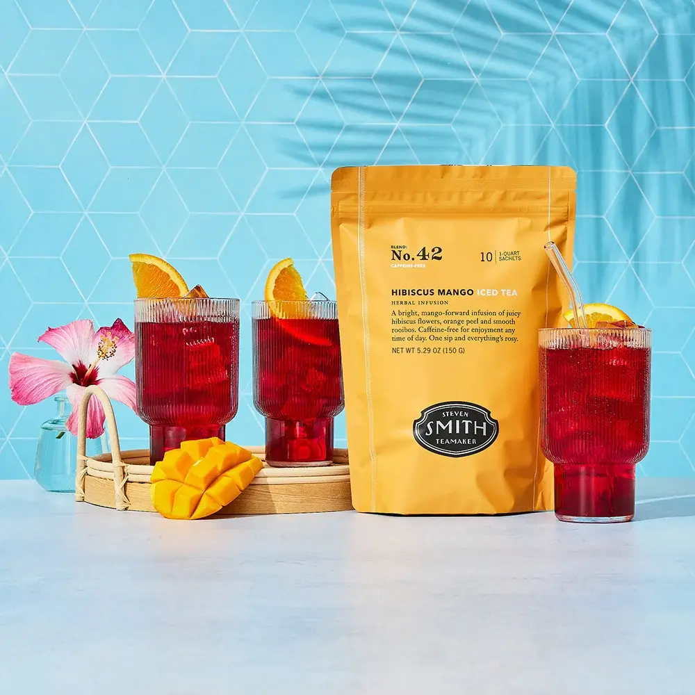 Smith Teamaker Hibiscus Mango Iced Tea No. 42 Caffeine-Free Herbal Blend | 1 Pouch, 10 Sachets, Each Brews 1 Quart