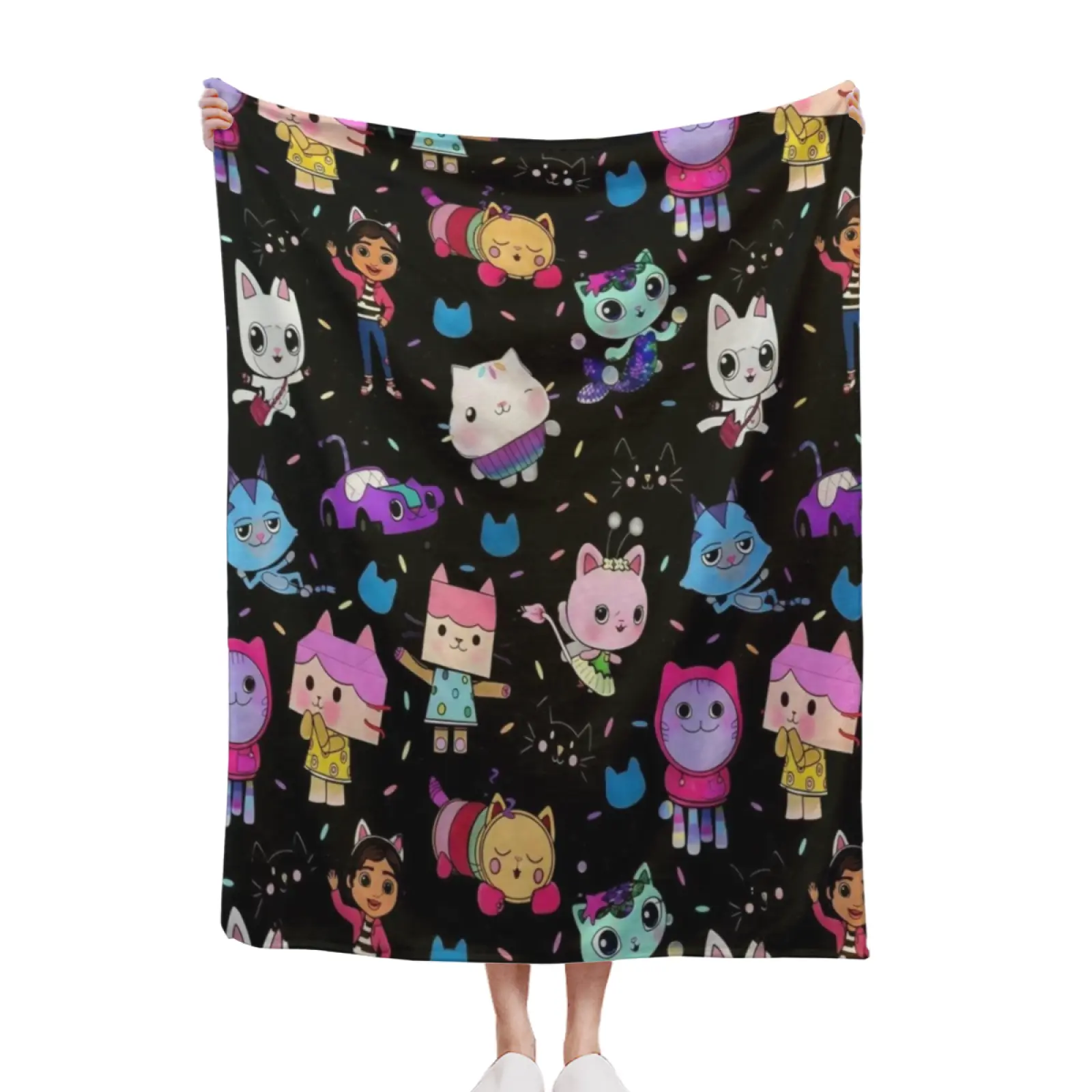 DreamWorks Gabby's Dollhouse Flannel Throw, Kitty Character Allover Blanket, Warm Little Girl Bedroom Blanket 30x40 40x50 50x60 60x80inch