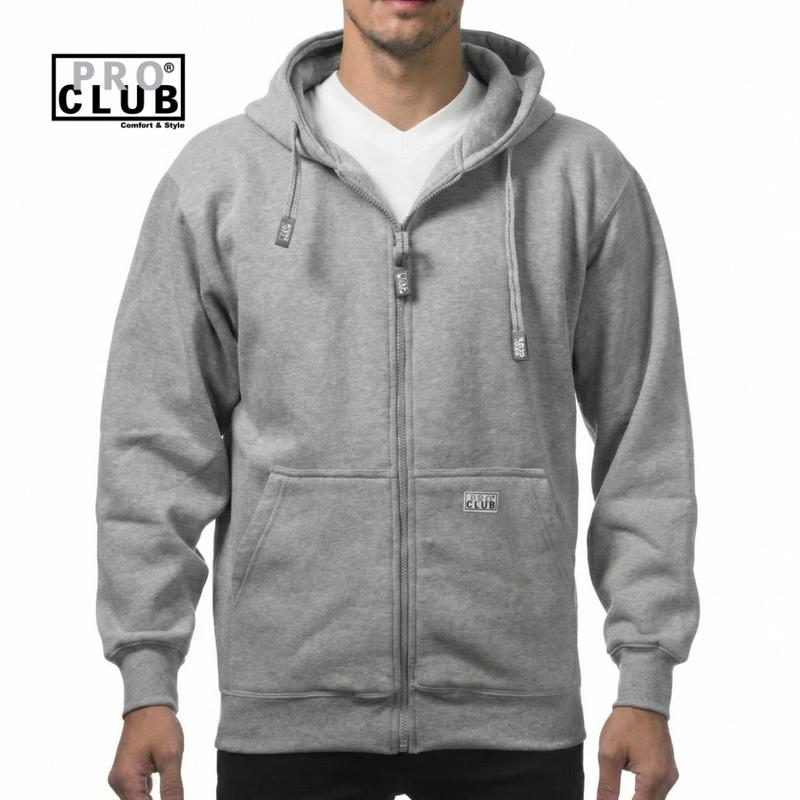 PROCLUB Men's Heavyweight Full Zip Fleece Hoodie Pro club Slash Pockets Casual Warm Heavy Plain Cotton Hip Hop