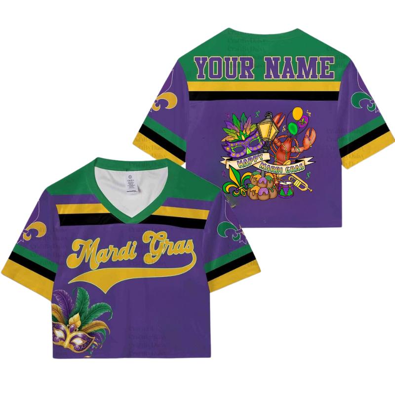 Custom Mardi Grass 2026 Croptop Jersey, Happy Mardi Gras 2026