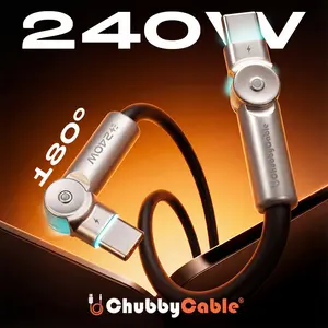 Chubbycable Chubby RotateX - 240W Dual 180° Rotating Fast Charging Cable With LED Light, 48V 5A, USB 2.0, Type-C to Type-C, 3.3ft, 6.6ft, Fast Charge & Data Transmission