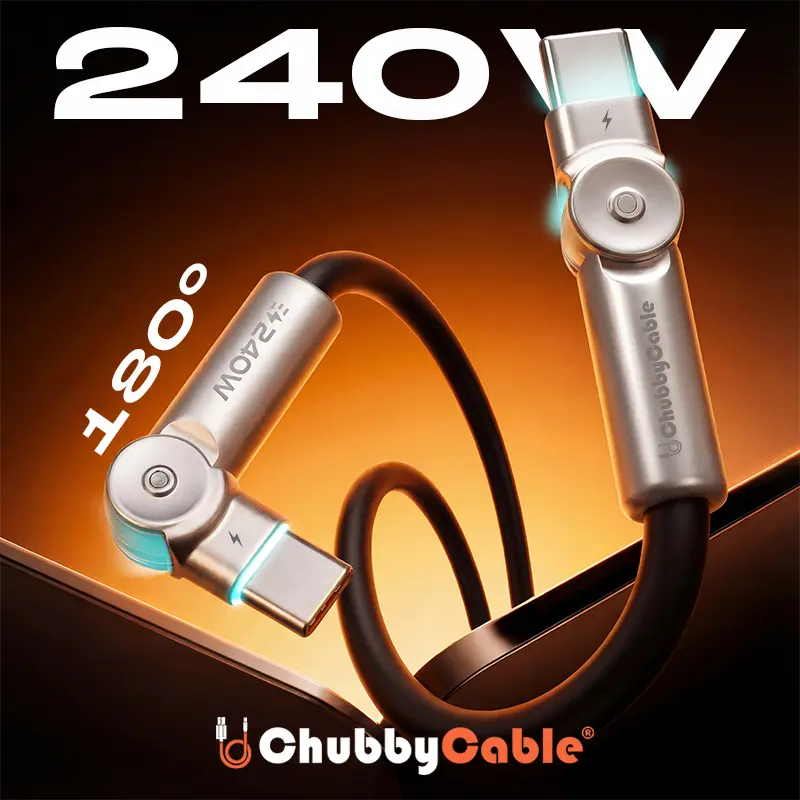 Chubbycable Chubby RotateX Alloy Durable Smartphone Charger Cable, 240W 48V 5A Dual 180° Rotating Fast Charging, USB 2.0 USB-C to C, LED Light, 3.3ft/6.6ft, Multi-Device Fit Charge & Data Transmission
