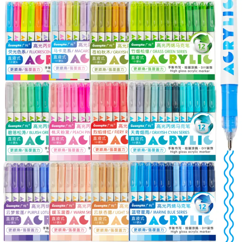 GuangNa High Gloss Acrylic Markers, Fine Tip Markers, Coloring Supplies, 1mm Bullet Nib Acrylic Paint Pens, Bright Colors, Big Capacity ink, Wide Range of Uses, For Rock Painting, Canvas, Wood, Glass, Ceramic, Fabric, Plastic, Gift For Back To School
