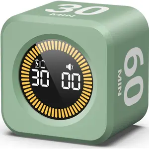 Pomodoro Timer - Visual Cube with 5/10/30/60 Min Presets, LED Countdown Ring & Count Up Mode, Silent Flip Productivity Timer for Study, Classroom, Office, Cooking (Green 5-10-30-60 min)