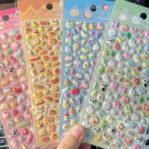 TOOUEE 4sheets(320pcs+) 3D Hollow Animal/Fruit/Ocean/Bread Theme PVC Raised Stickers Embossed Plastic Puffy Decals for Gifts Birthday Christmas Halloween, Adhesive for Scrapbook Journaling DIY Crafts Decor Supplies Sticker Packs