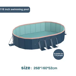 Above Ground  swimming Pool 10x7ft Oval| No Inflation Needed Heavy Duty PVC Family Pool| Quick Setup & Drain Dark Blue Backyard Garden Pool (3.0m x 2.2m) Foldable Multipurpose Outdoor Pool