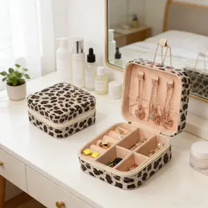 Mini Jewelry Box, Leopard Print Minimalist Style Portable Travel Jewelry Box, Multi-Compartment Organizer for Rings, Earrings, Necklaces, and Bracelets Durable Storage and Organization Box