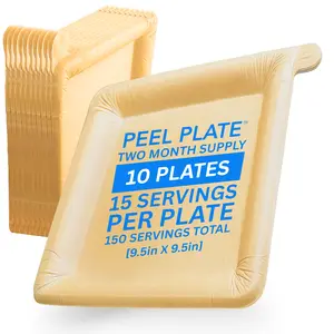 Peel Plate [10-Pack] 150 Servings Total [9.5in X 9.5in] - 2 Month Supply of Reusable Paper Plates